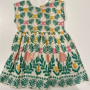 Pink Chicken Dress with Green, Pink, and Yellow Floral Pattern
